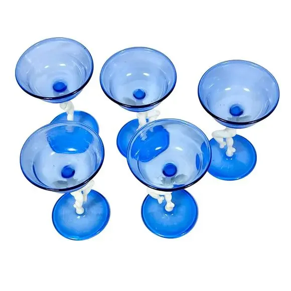 Vintage Bimini Blue Glass Liqueur Decanter Set by Fritz Lampl Blown Art 1920s - Picture 8 of 11